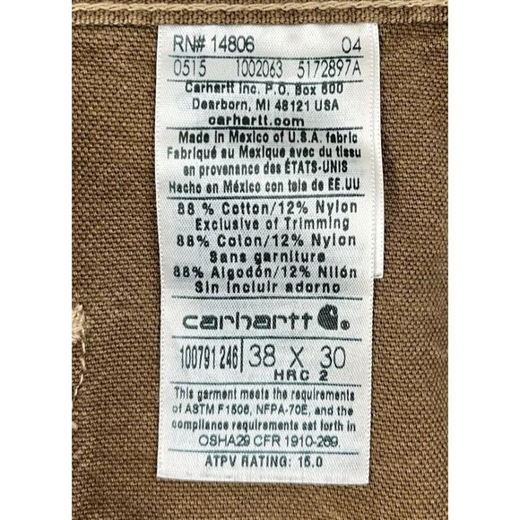 Carhartt FR Pants 100791 Men's 38x29 Flame Resistant Washed Duck Brown CAT 2 - Picture 5 of 11